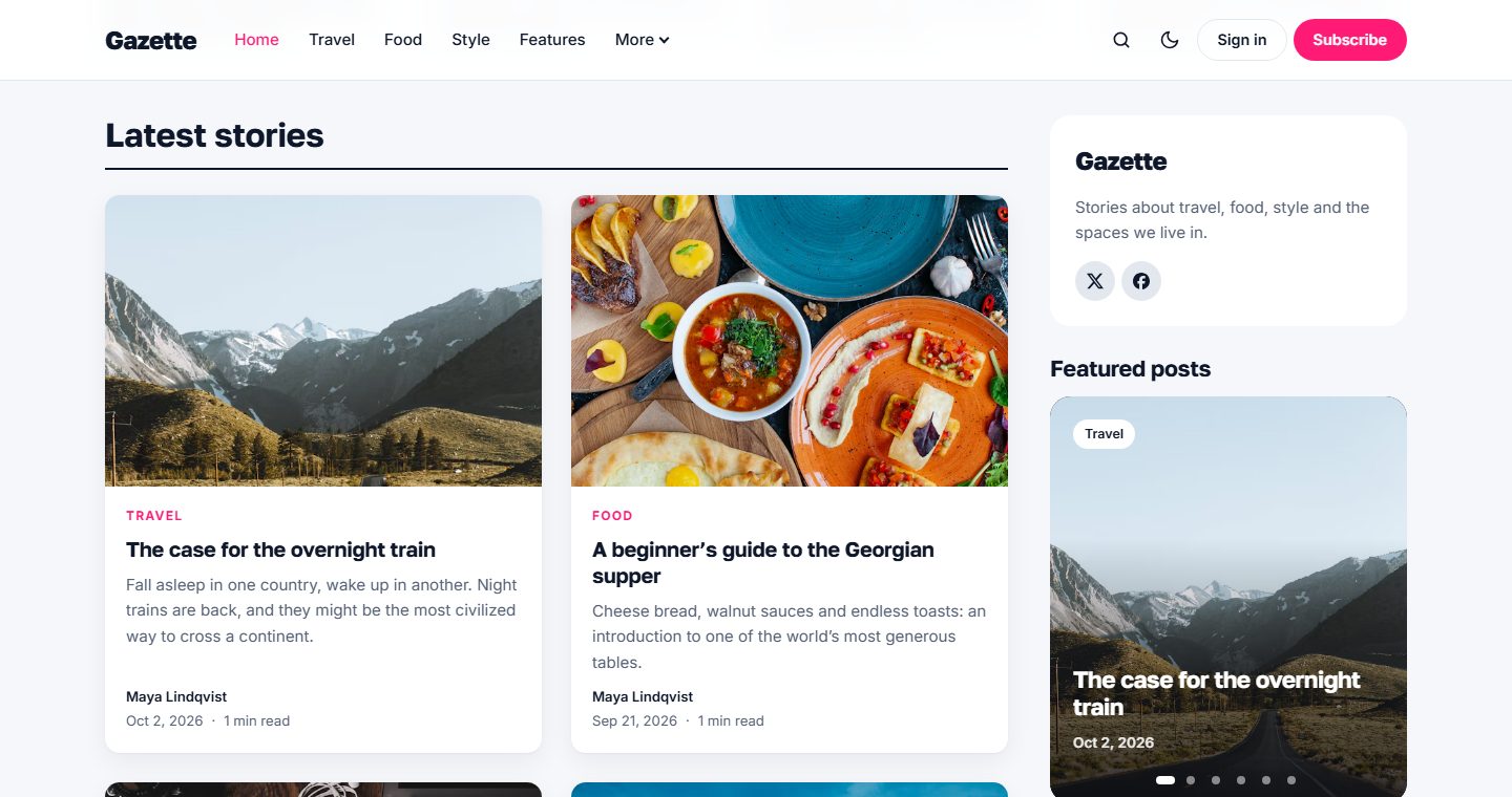 Latest stories with the sidebar and the Featured posts widget